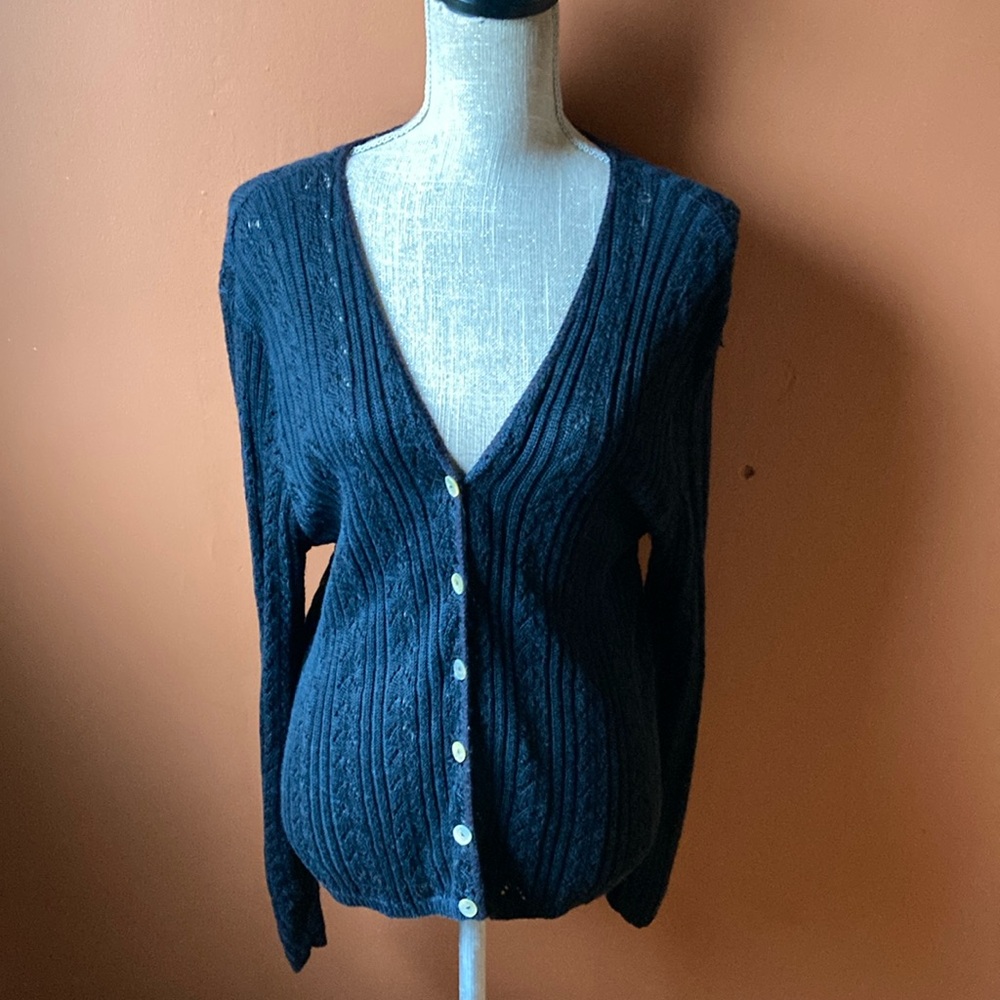John Roberts Black Crocheted Sweater